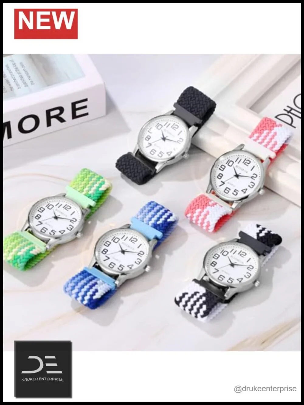 Analog Quartz Stretch Braided Band Wrist Watch with Arabic Numerals